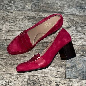 Aerosoles Heelrest red suede leather loafer pump heels